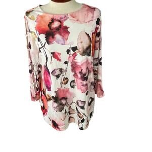 Peck & Peck Womens Floral Top Size Large 3/4 Sleeve Blouse